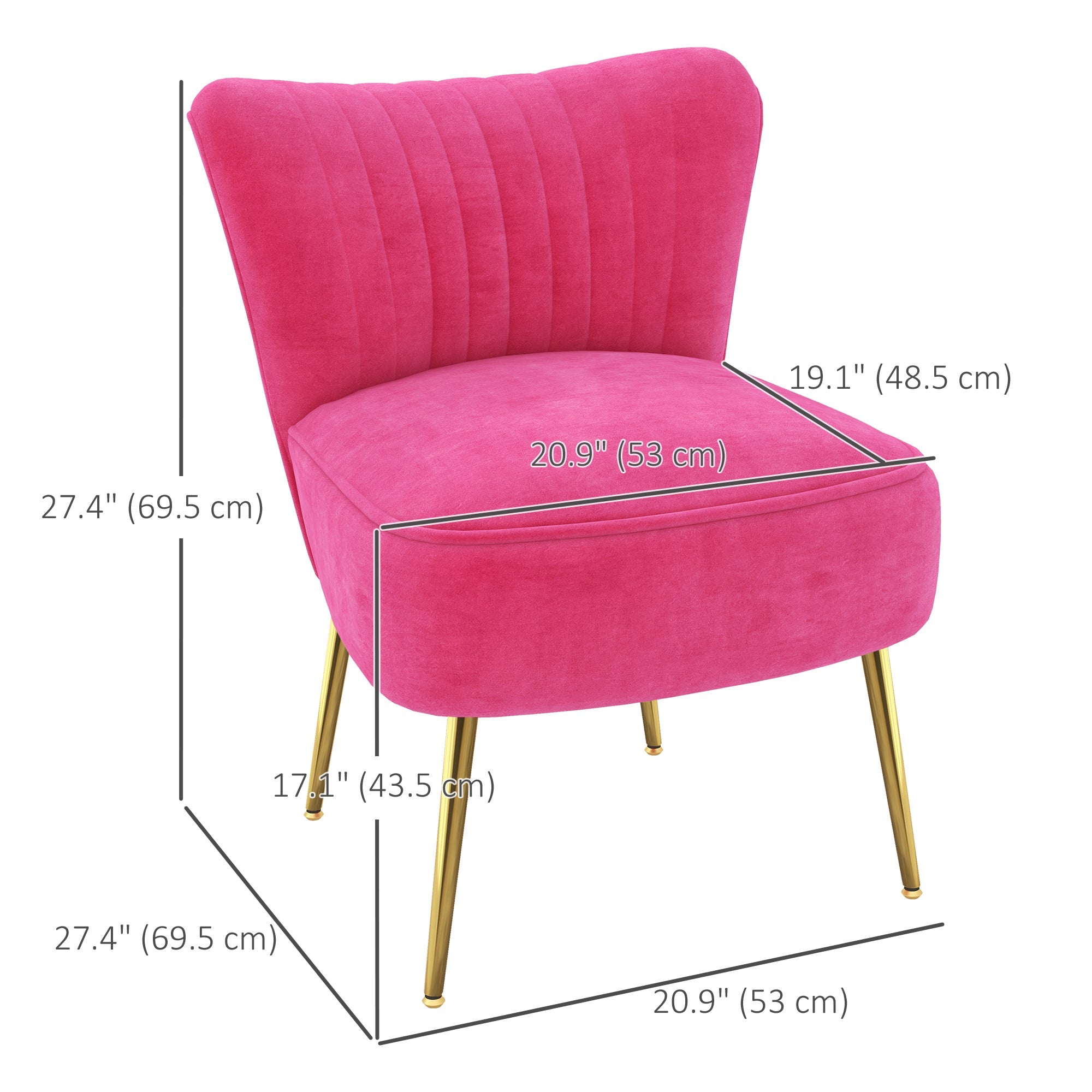 Velvet Lounge Chair, Modern Accent Chair for Living Room with Gold Steel Legs and Tufting Backrest, Pink Accent Chairs   at Gallery Canada