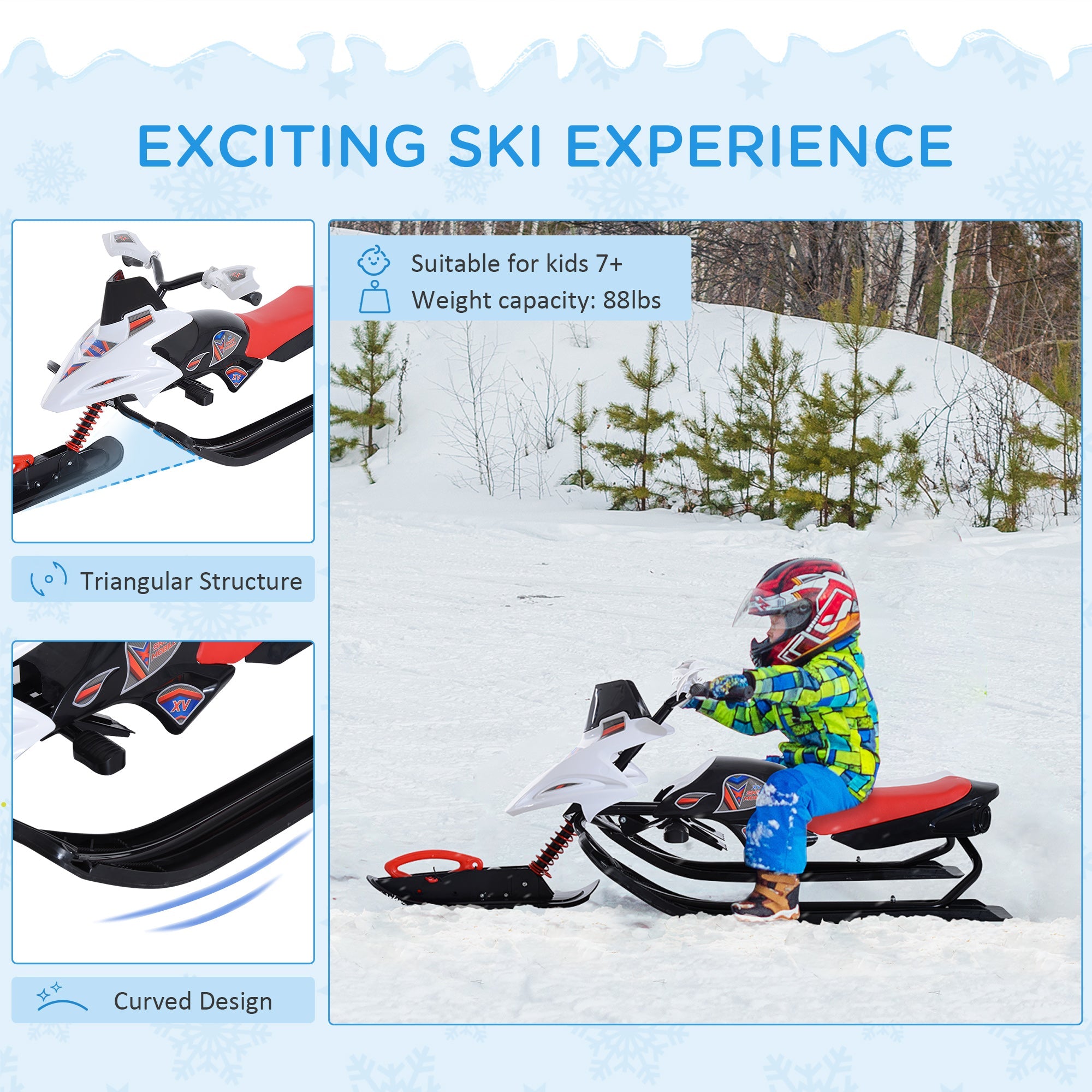 Snow Racer Sleds for Kids with Padded Rubber Seat, Snow Motor with Wind Shield Handle and Anti-slip Pedal, Winter Gift for Boys and Girls Snow Scooters   at Gallery Canada