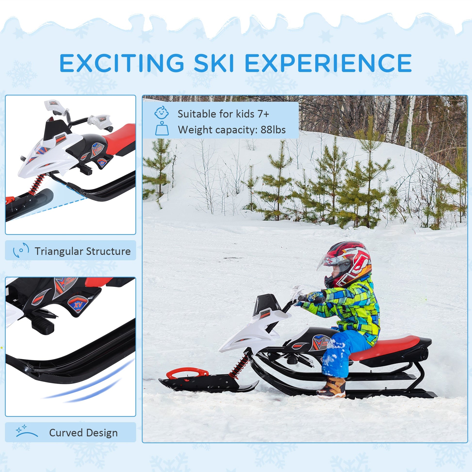 Snow Racer Sleds for Kids with Padded Rubber Seat, Snow Motor with Wind Shield Handle and Anti-slip Pedal, Winter Gift for Boys and Girls - Gallery Canada