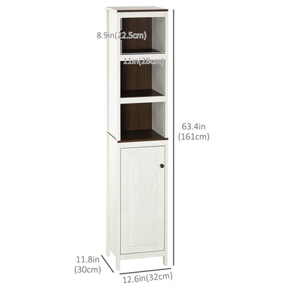 Tall Bathroom Storage Cabinet, Freestanding Tower Cabinet with 3 Open Shelves and Adjustable Shelf, Antique White Bathroom Cabinets   at Gallery Canada