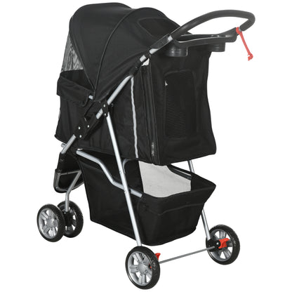 3 Wheels Foldable Dog Stroller with Storage Basket, Adjustable Canopy, Cupholder for Miniature and Small Dogs, Black Dog Bike Trailers & Strollers at Gallery Canada