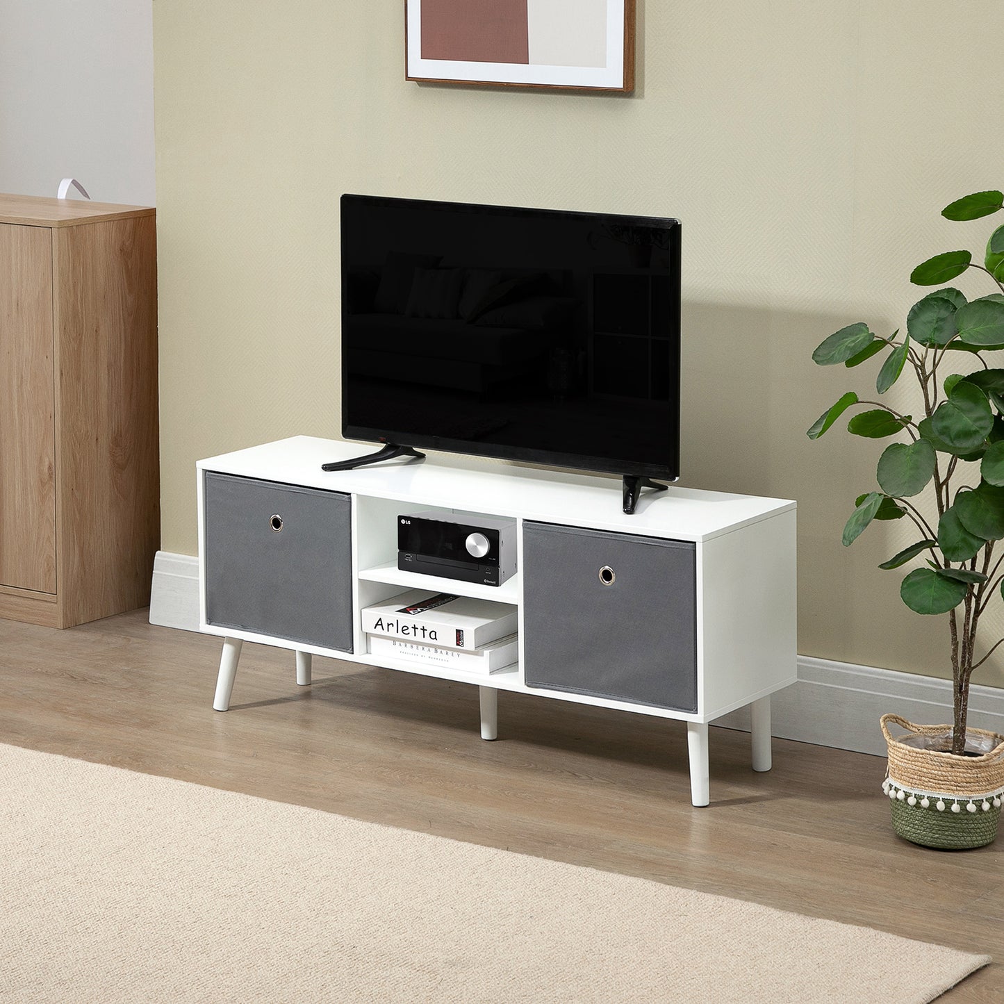 Modern TV Stand Cabinet with Foldable Drawers and Shelves for Living Room, Bedroom TV Stands Multi Colour  at Gallery Canada