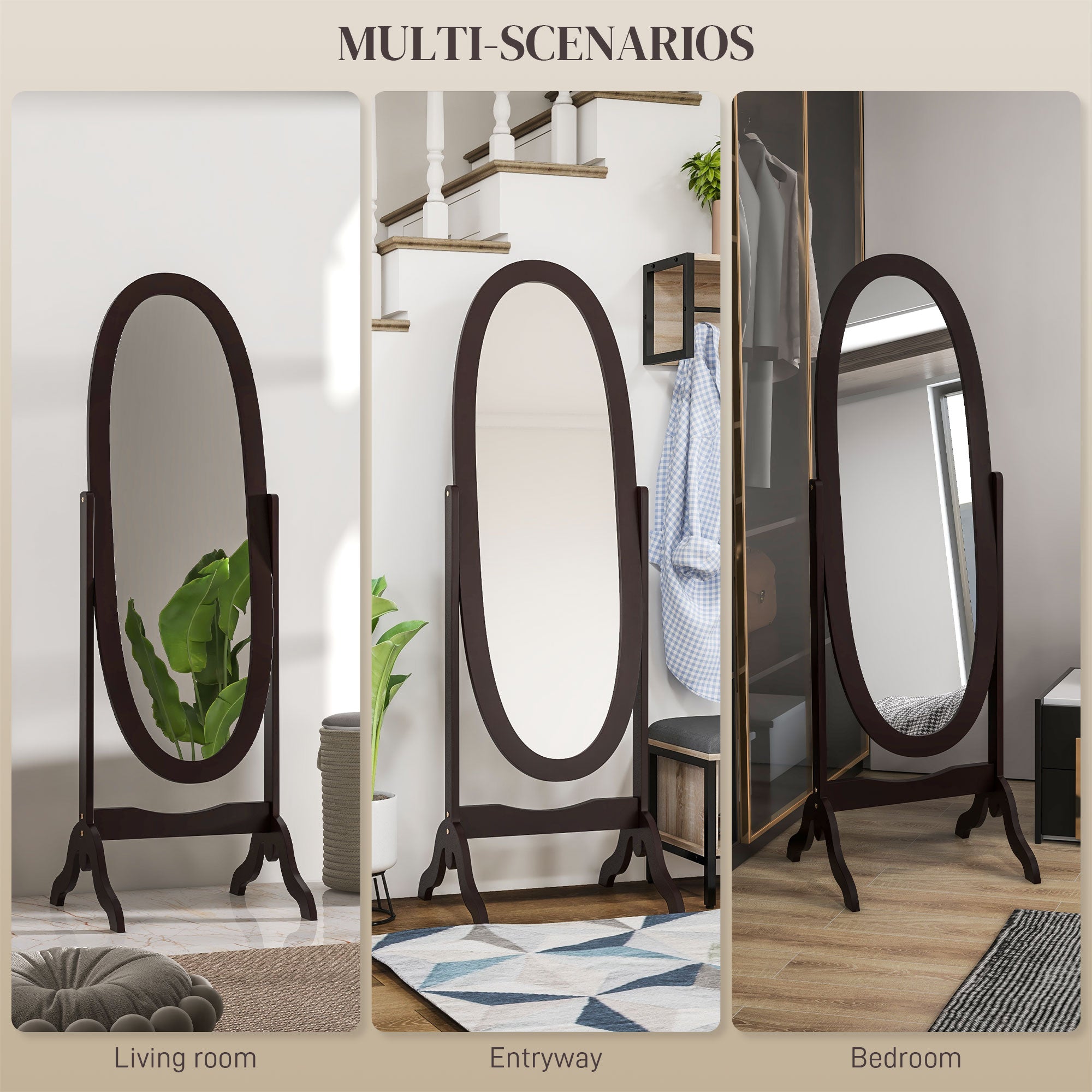 Floor Standing Mirror Full Length Mirror with Adjustable Angle Oval Frame for Dressing Room Bedroom Living Room Coffee Full Length Mirrors   at Gallery Canada