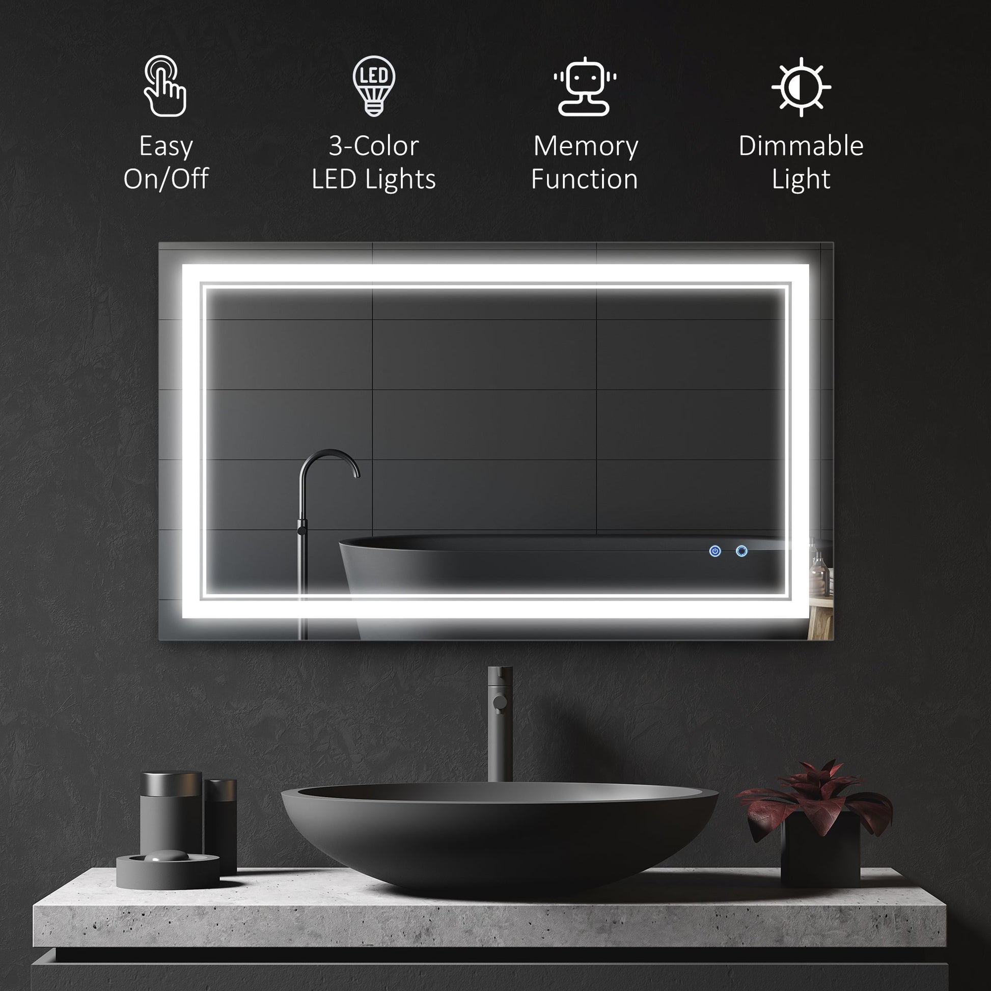 40" x 24" LED Bathroom Mirror, Dimmable Lighted Wall-Mounted Mirror, with 3 Colour, Smart Touch, Plug-in, Vertical or Horizontal Hanging Wall Mirrors   at Gallery Canada