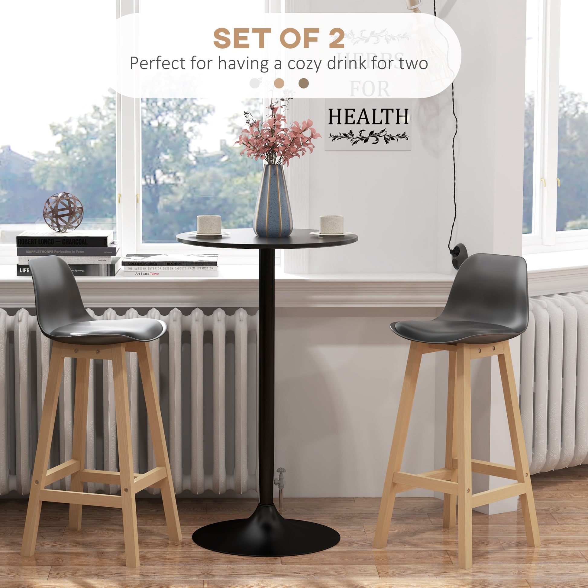 Bar Height Stools Set of 2, PU Leather Upholstered Stools for Kitchen Island, Modern Bar Chairs with Backs, Black Bar Stools   at Gallery Canada