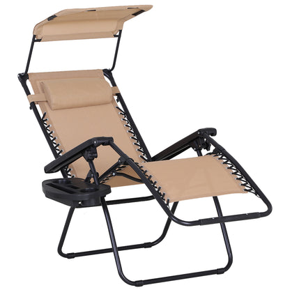 Outdoor Zero Gravity Reclining Lounger Chair with Canopy Shade, Side Tray, Cupholder, Beige Lounger Chairs   at Gallery Canada