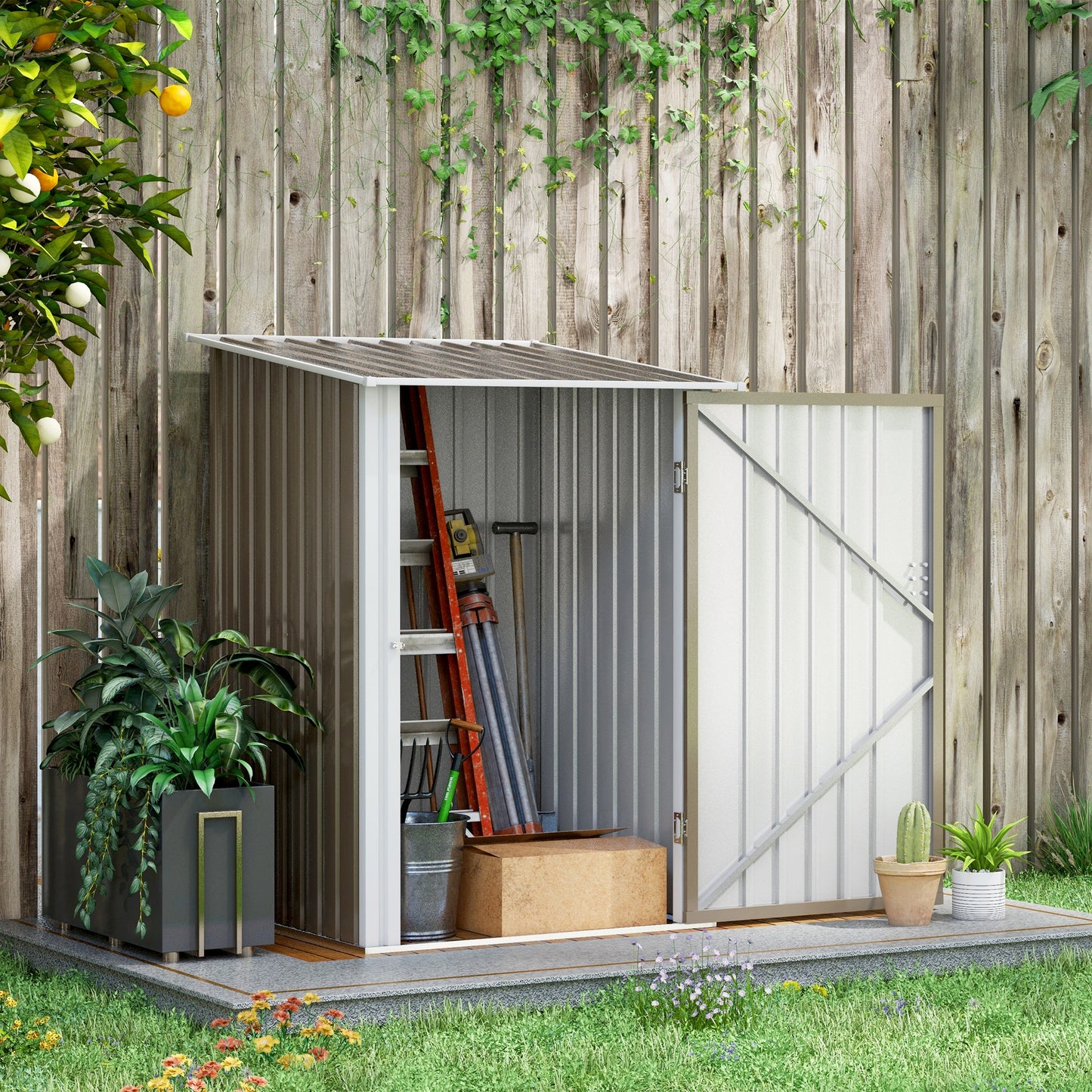 3.3' x 3.4' Lean-to Outdoor Garden Storage Shed, Galvanized Steel with Lockable Door for Patio Brown and White Sheds Multi Colour  at Gallery Canada