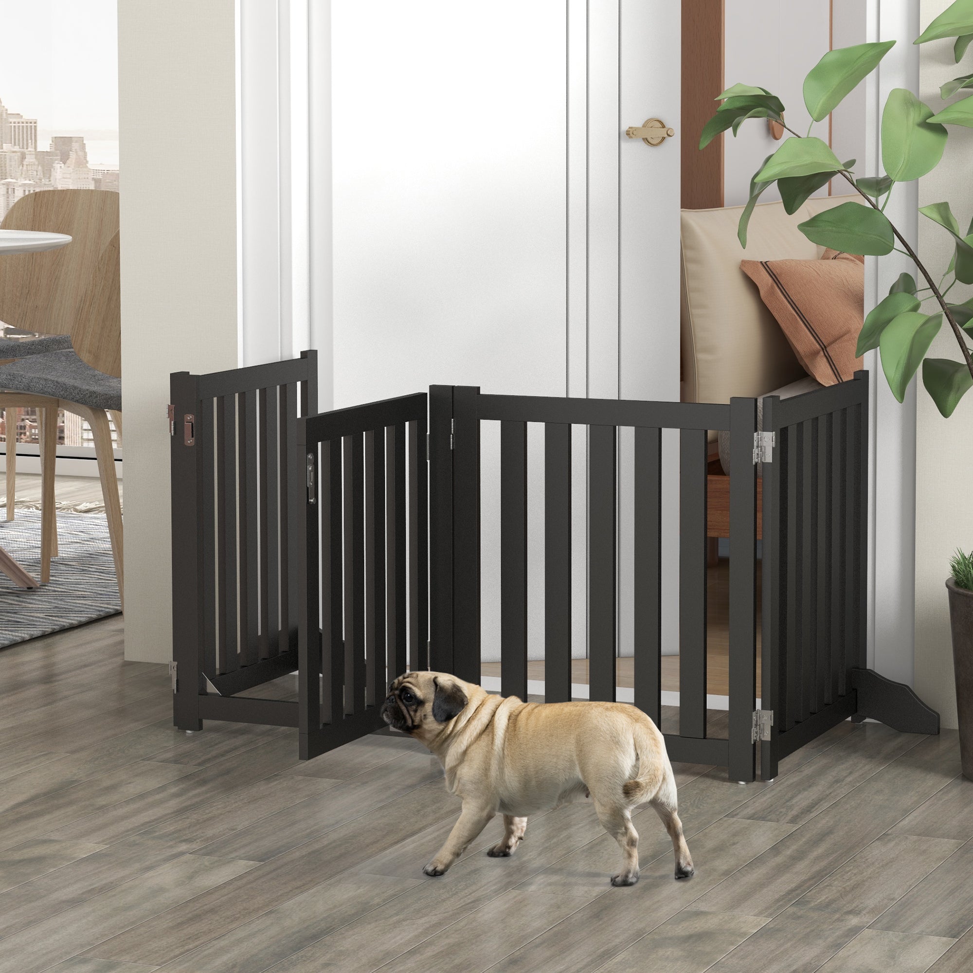 Foldable Dog Gate with Door, 4 Panels Fressstanding Pet Gate, Black Houses, Kennels & Pens at Gallery Canada