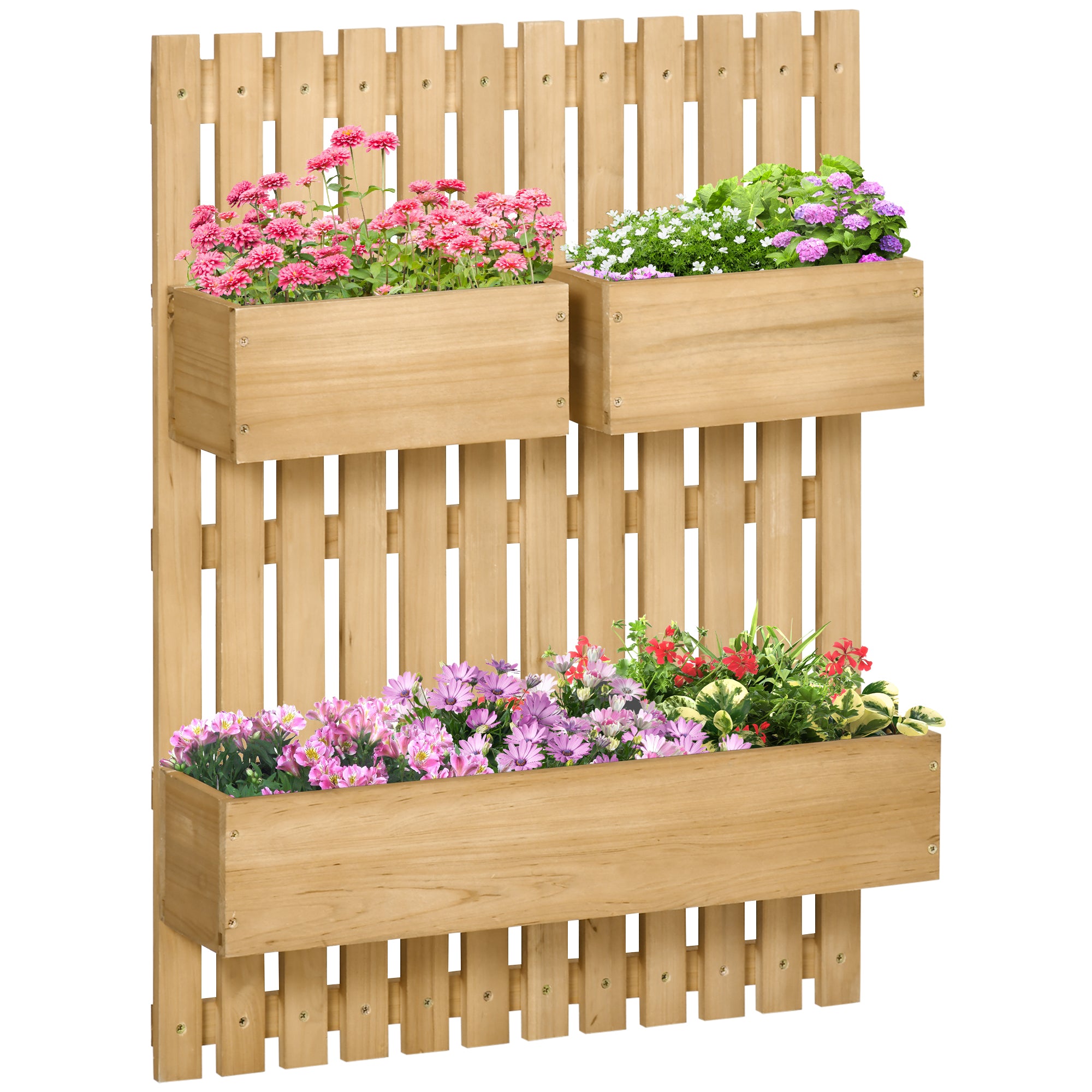 3 Box Raised Garden Bed with Trellis, Wall-Mounted Wood Planter Box Set with Drainage Hole for Flowers, Climbing Plants Raised Garden Beds Natural at Gallery Canada