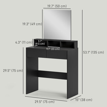 Makeup Vanity Desk with Mirror, for Bedroom, Modern Dressing Table with Drawers, Compartments, Black Dressing & Vanity Tables   at Gallery Canada