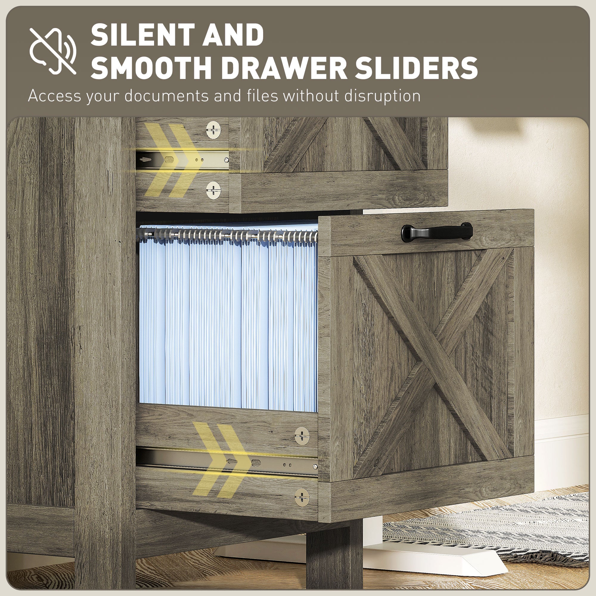 Vertical Filing Cabinet with 3 Drawers, Rustic Farmhouse Office Storage Cabinet for A4, Letter Size, Grey Wash Office Cabinets & Cupboards at Gallery Canada
