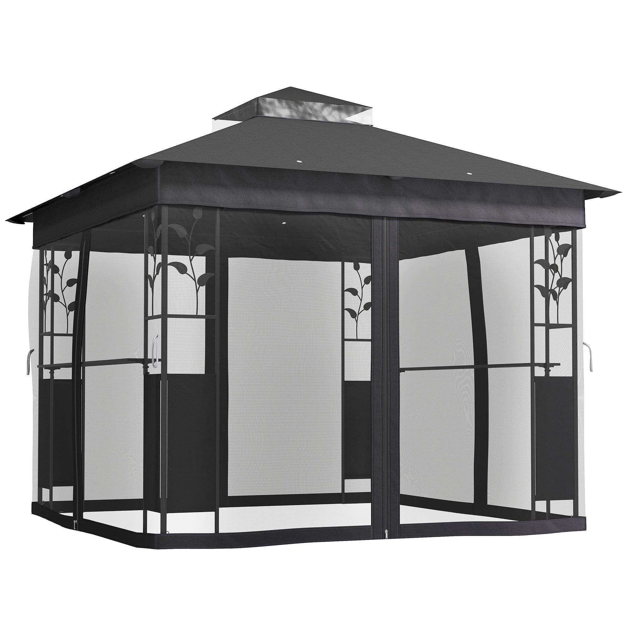 10' x 10' Outdoor Gazebo with Shelves and Netting, UV30+ Double Roof Patio Gazebo for Lawn, Backyard and Deck Gazebos at Gallery Canada