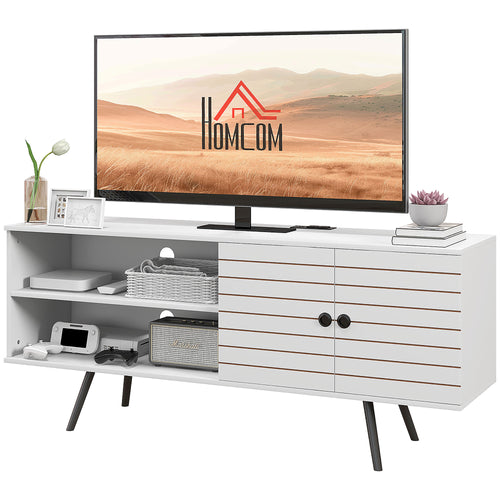 TV Stand Cabinet for 65-Inch, TV Table with Charging Station, Television Stand with Open Shelves, Door and Cable Holes