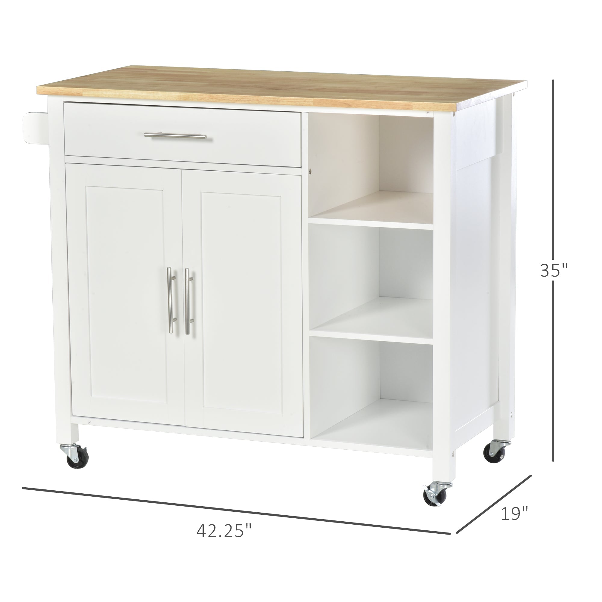 Wooden Rolling Kitchen Island on 360° Swivel Wheels Dining Cart with Drawer for Kitchen, White Kitchen Islands & Kitchen Carts   at Gallery Canada