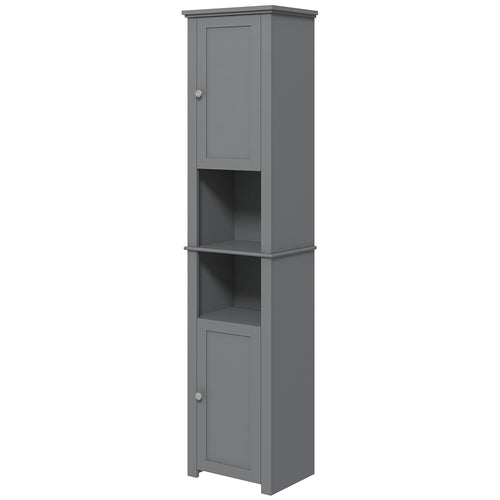 Tall Medicine Cabinet, Freestanding Bathroom Storage Cabinet with Shelves and 2 Cupboards, Bathroom Organizer, Grey