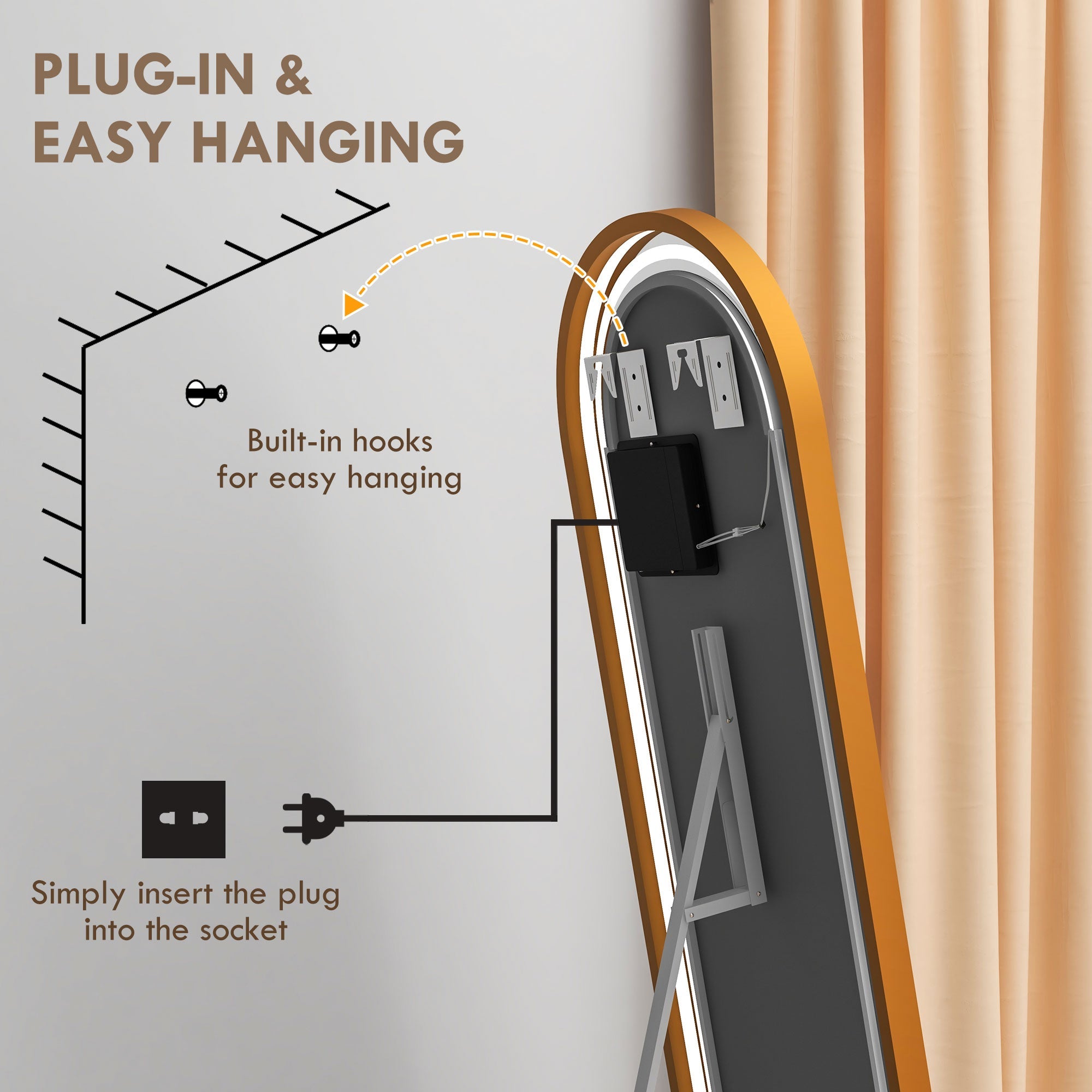 Standing Mirror with LED Lights, 58