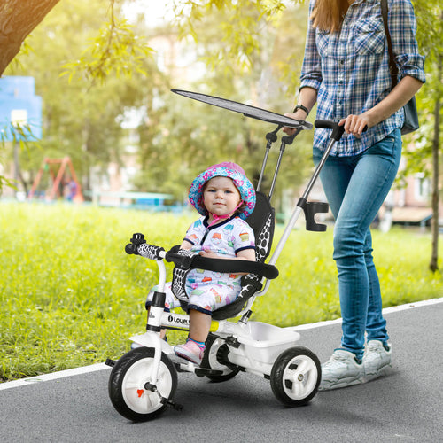 4 in 1 Kids Tricycle with Removable Handlebar and Canopy, White