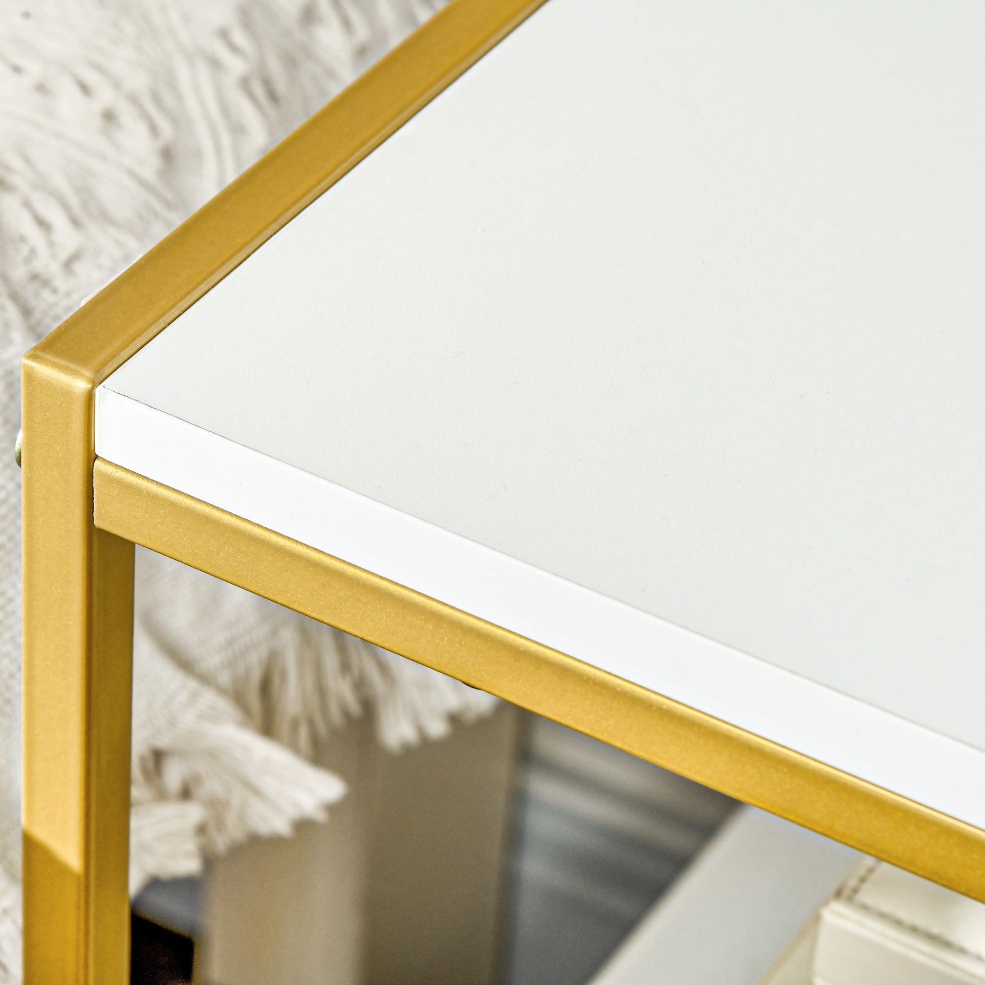 Bedside Table Set of 2, Side End Table with Drawer and Shelf for Bedroom, 19.7"W x 15.7"D x 21.7"H, White and Gold Bedside Tables   at Gallery Canada