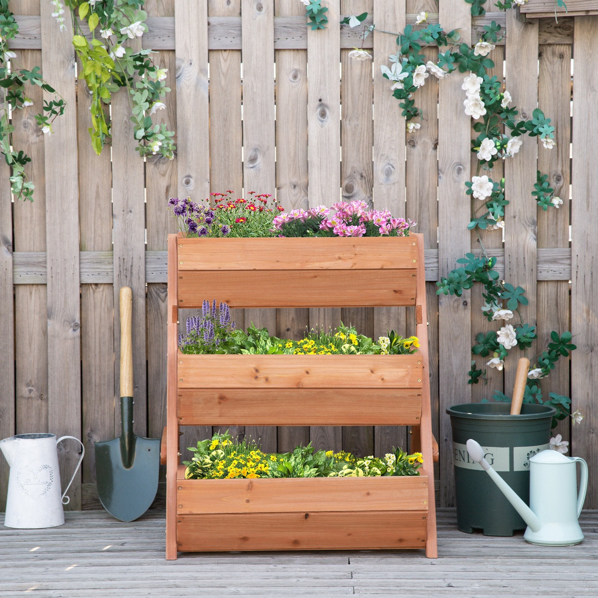 3 Tier Elevated Planter Box, Vertical Wooden Raised Garden Bed for Flowers, Vegetables, Herbs, 26