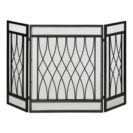 3-Panel Metal Mesh Fireplace Screen, Decorative Fire Spark Guard Cover, 49.5" x 31.5"for Living Room Home Decor, Black Fireplace Screens Black at Gallery Canada