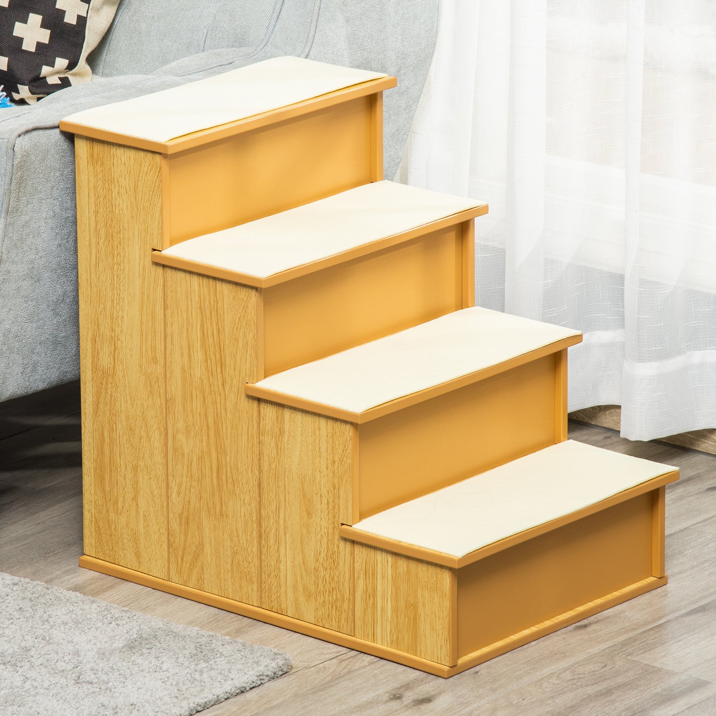 Dog Steps Pet Stairs for Bed Cat Ladder for Couch with Non-Slip Carpet, 15.7" x 23.2" x 21.3", Natural Wood Dog Stairs   at Gallery Canada