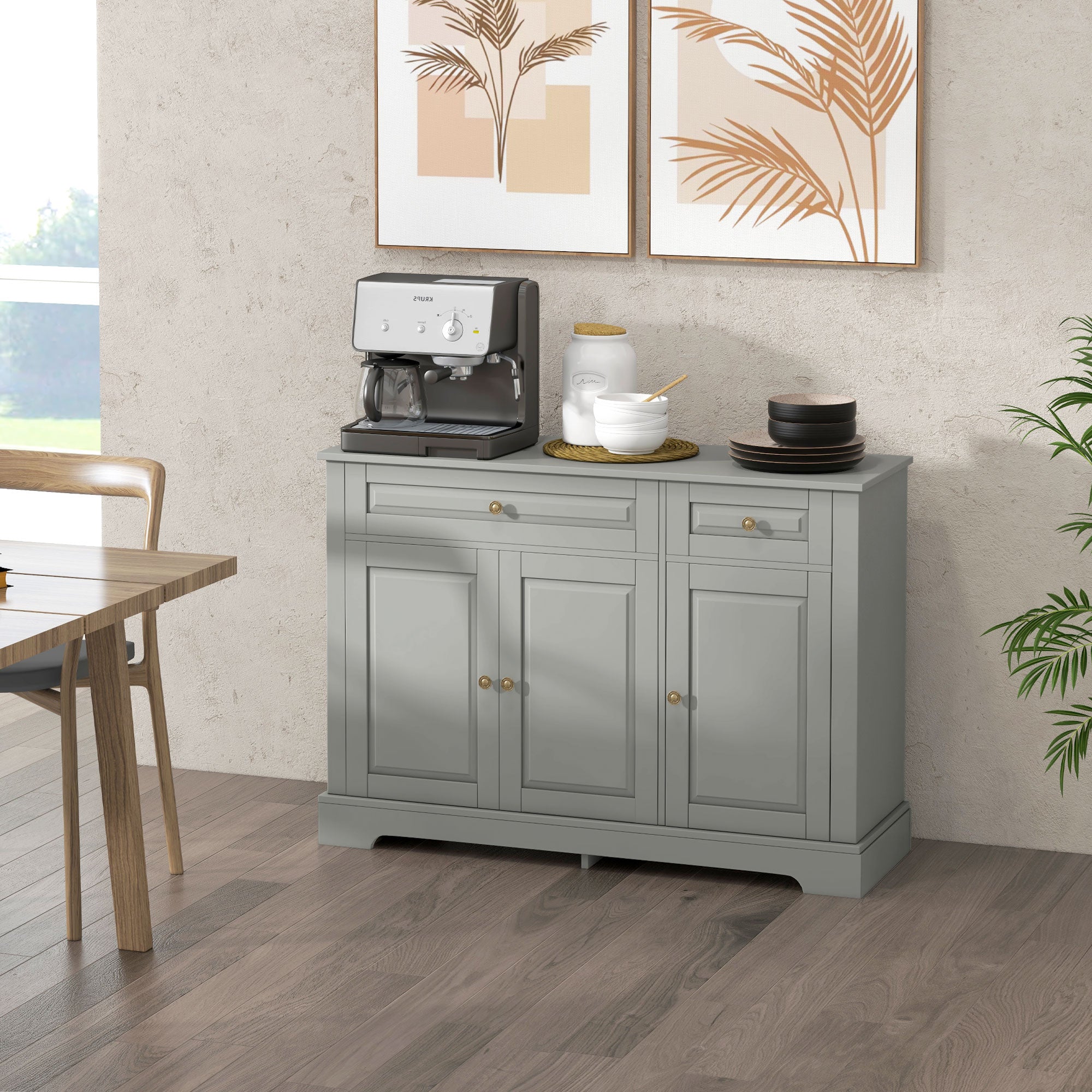Modern Sideboard Cabinet, Buffet Cabinet with 2 Drawers and Adjustable Shelves, Buffets Tables for Dining Room, Grey Bar Cabinets at Gallery Canada