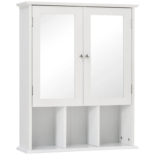 Wall-Mounted Medicine Cabinet, Bathroom Mirror Cabinet with Double Doors and Storage Shelves, White