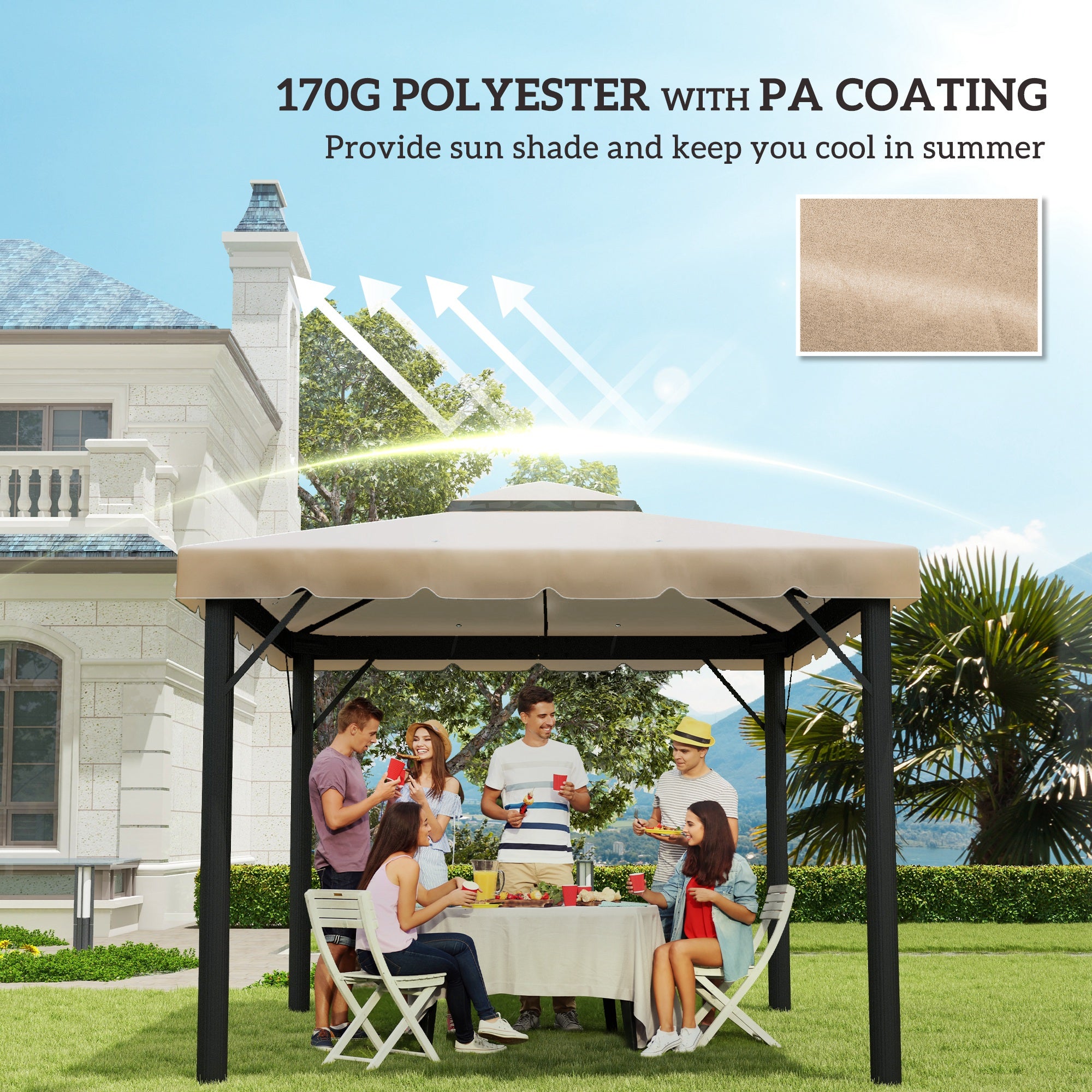 9.8' x 9.8' Replacement Canopy, Gazebo Top Cover with Double Vented Roof for Garden Patio (TOP ONLY), Khaki Gazebos at Gallery Canada