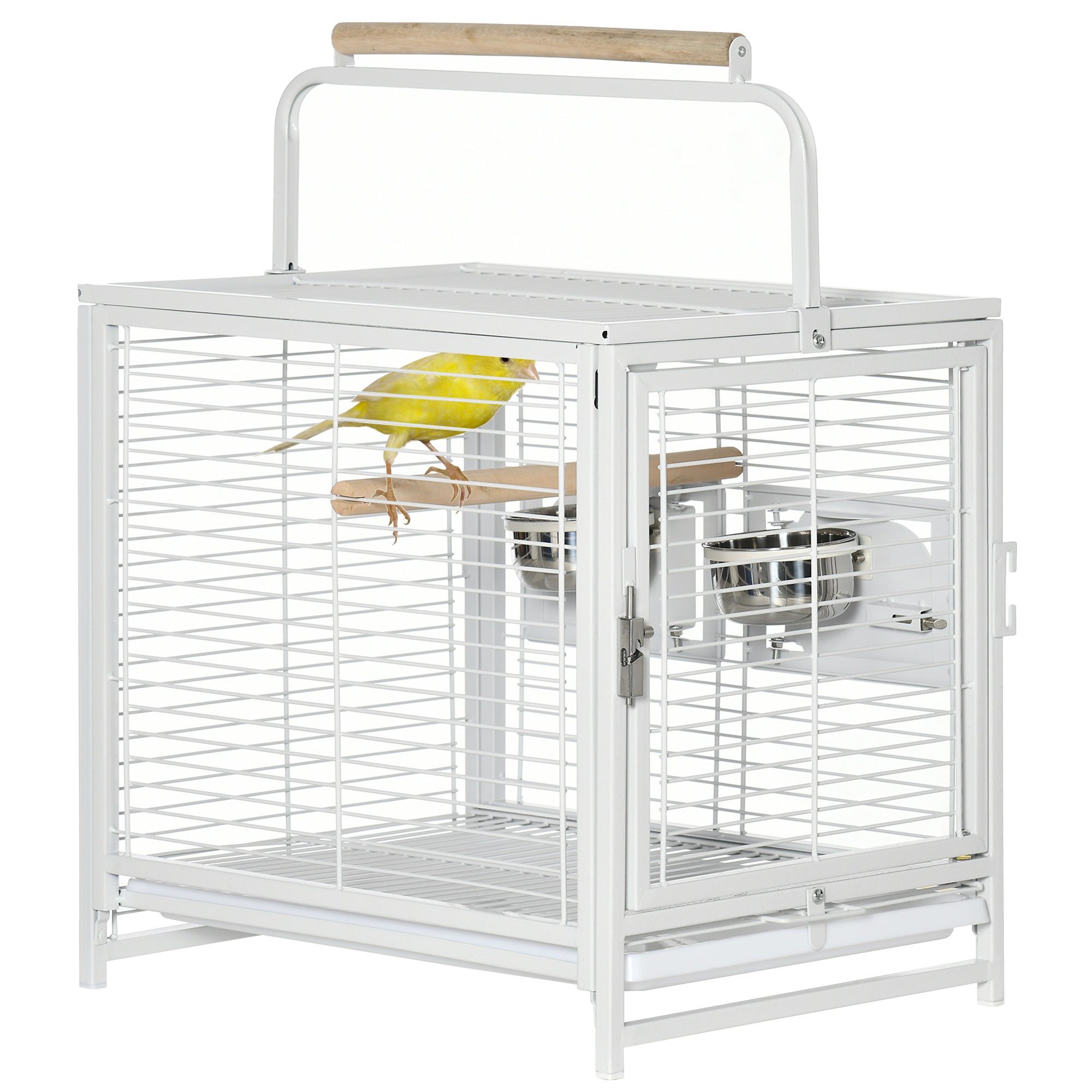 Bird Travel Carrier Cage for Parrots Conures African Grey Cockatiel Parakeets with Stand Perch, Stainless Steel Bowls, Pull Out Tray, White Bird Cages White  at Gallery Canada