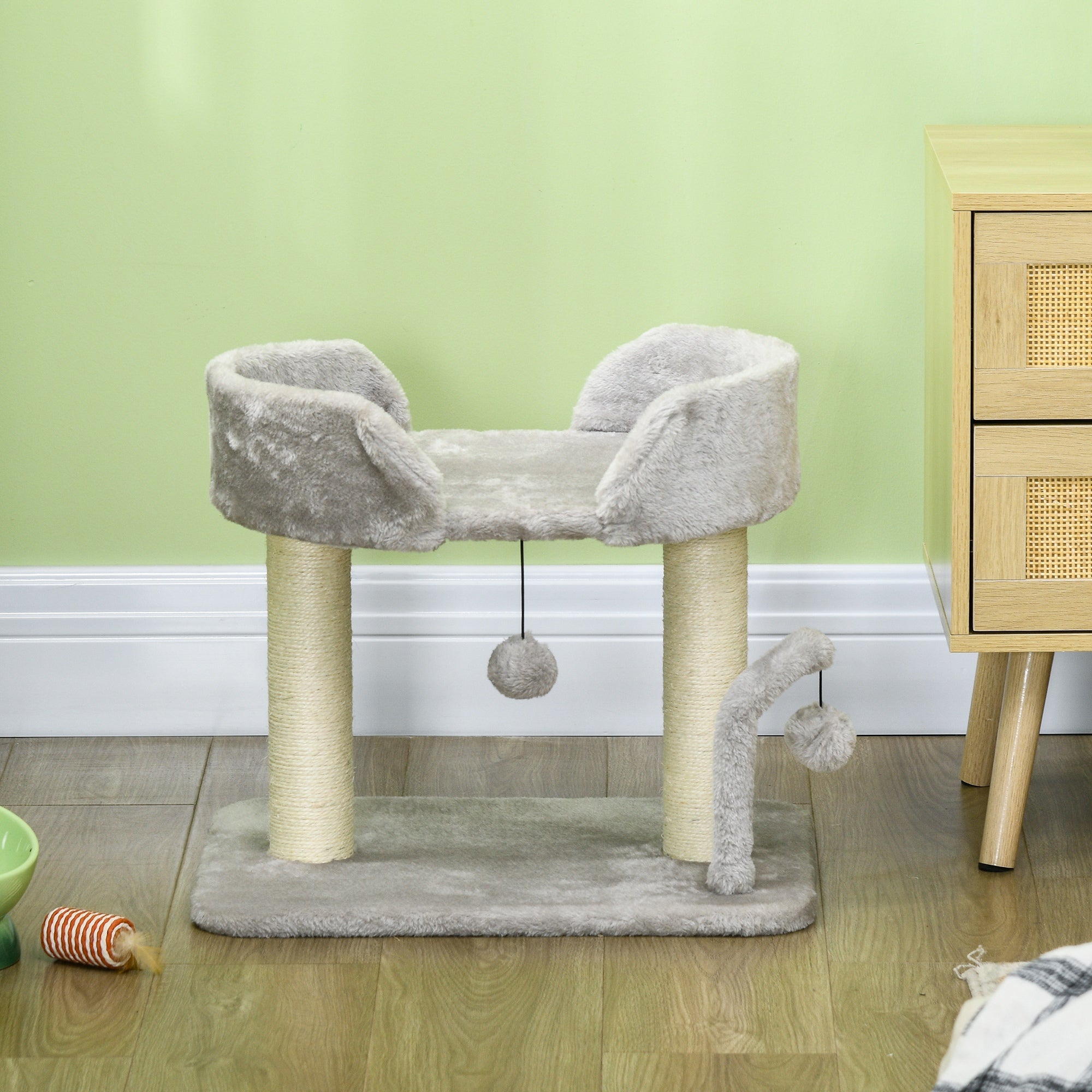 Cat Tower Condo for Indoor Cats, Small Cat Tree with Sisal Scratching Posts, Top Perch, Dangling Balls, Light Grey Cat Trees at Gallery Canada