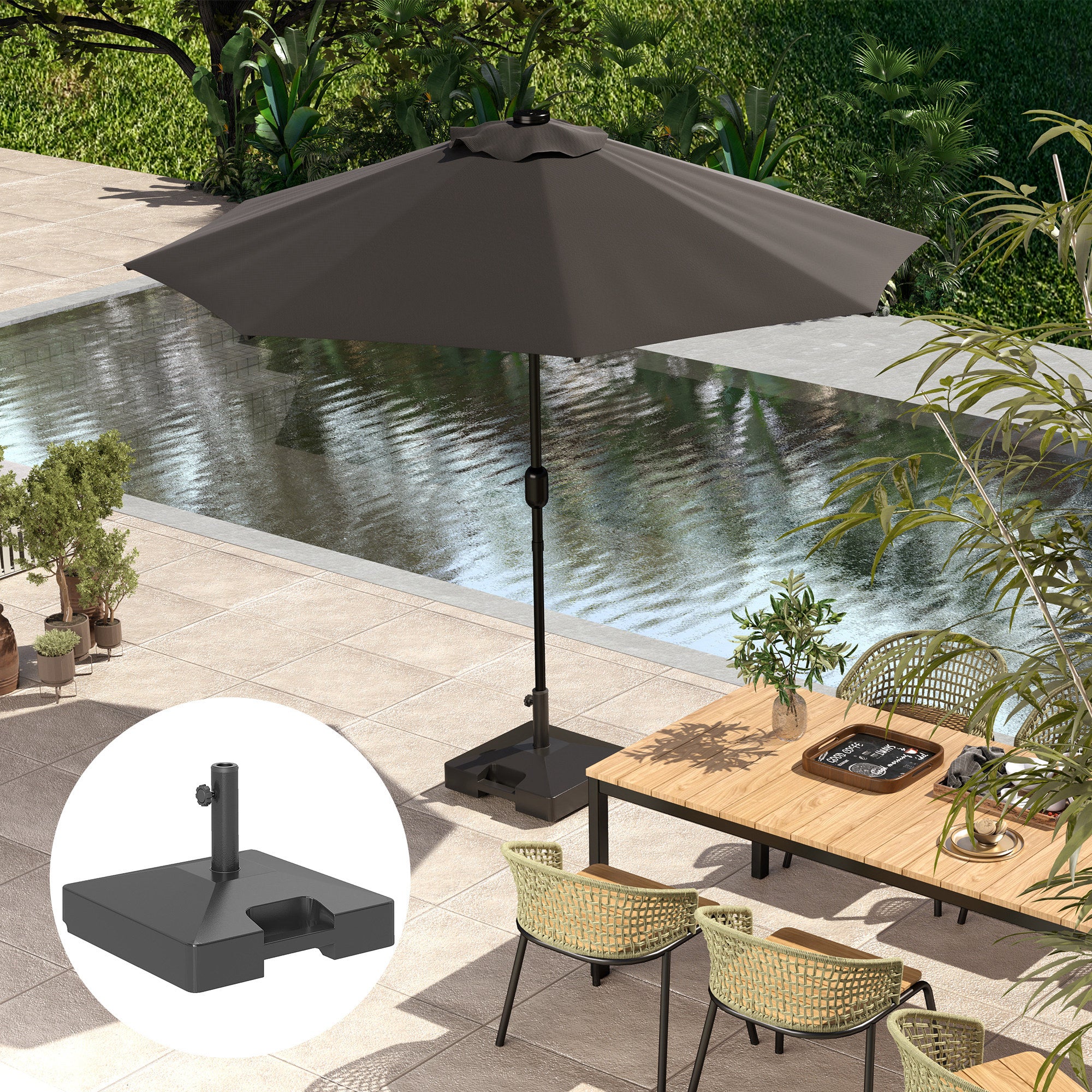 Patio Umbrella Base with Wheels Handle, Heavy Duty Outdoor Umbrella Stand Base, Filled Up to 73lbs with Stand or 57lbs with Water for Garden, Poolside, Black Umbrella Bases at Gallery Canada