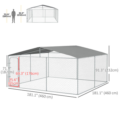 Dog Kennel Outdoor, Heavy Duty Playpen with Secure Lock, Cover, for Backyard &; Patio, 15.1' x 15.1' x 7.5' Houses, Kennels & Pens Silver  at Gallery Canada