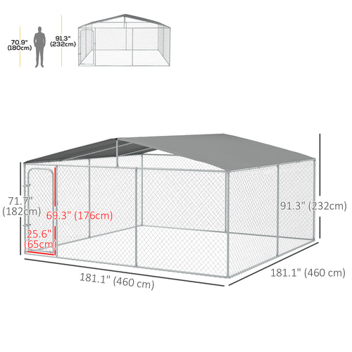 Dog Kennel Outdoor, Heavy Duty Playpen with Secure Lock, Cover, for Backyard &; Patio, 15.1' x 15.1' x 7.5'