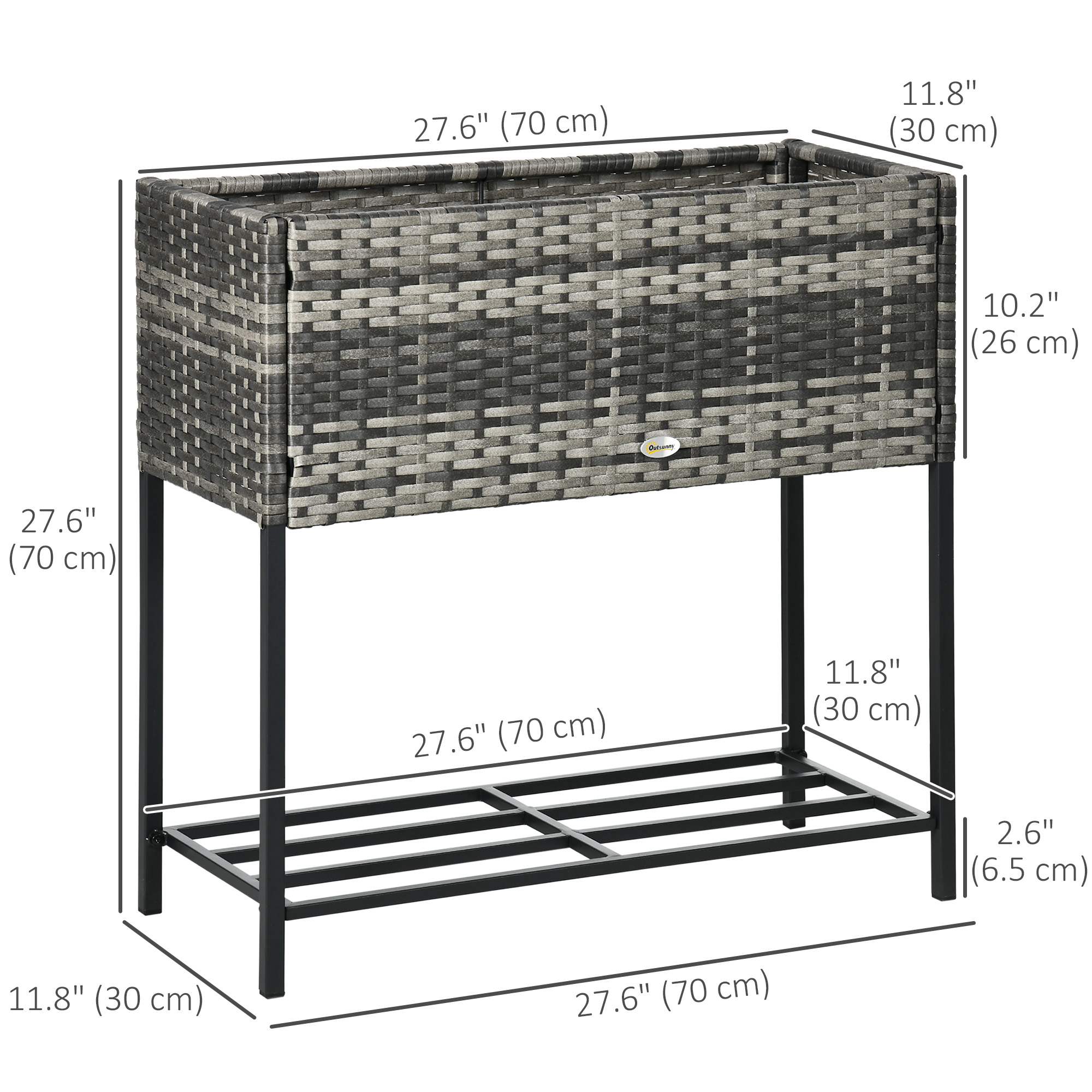 Rattan Raised Garden Boxes, Elevated Flower Beds with Storage Shelf for Herbs, Flowers, Vegetables, Mixed Grey Plant Stands   at Gallery Canada