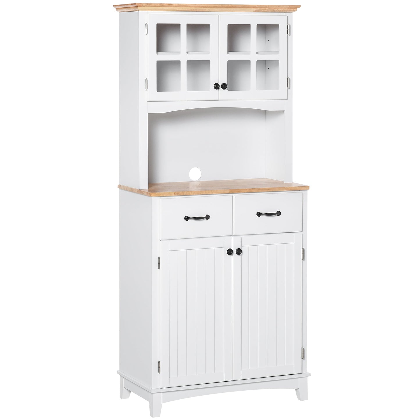 Coastal Style Kitchen Buffet and Hutch Wooden Storage Cabinet with Framed Glass Door Drawers Microwave Space for Dining Room Living Room White Kitchen Pantry Cabinets White  at Gallery Canada