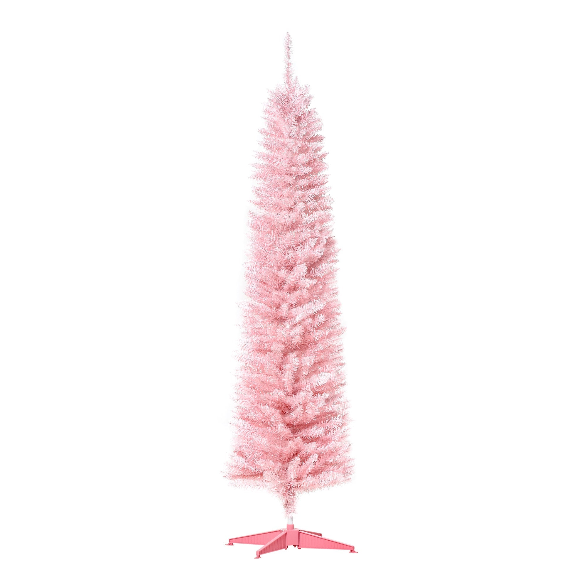 6' Pencil Christmas Tree, Slim Artificial Xmas Tree with Realistic Branches, Sturdy Metal Stand, Pink Pencil Christmas Trees Pink  at Gallery Canada