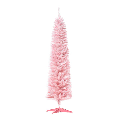 6' Pencil Christmas Tree, Slim Artificial Xmas Tree with Realistic Branches, Sturdy Metal Stand, Pink Pencil Christmas Trees Pink  at Gallery Canada