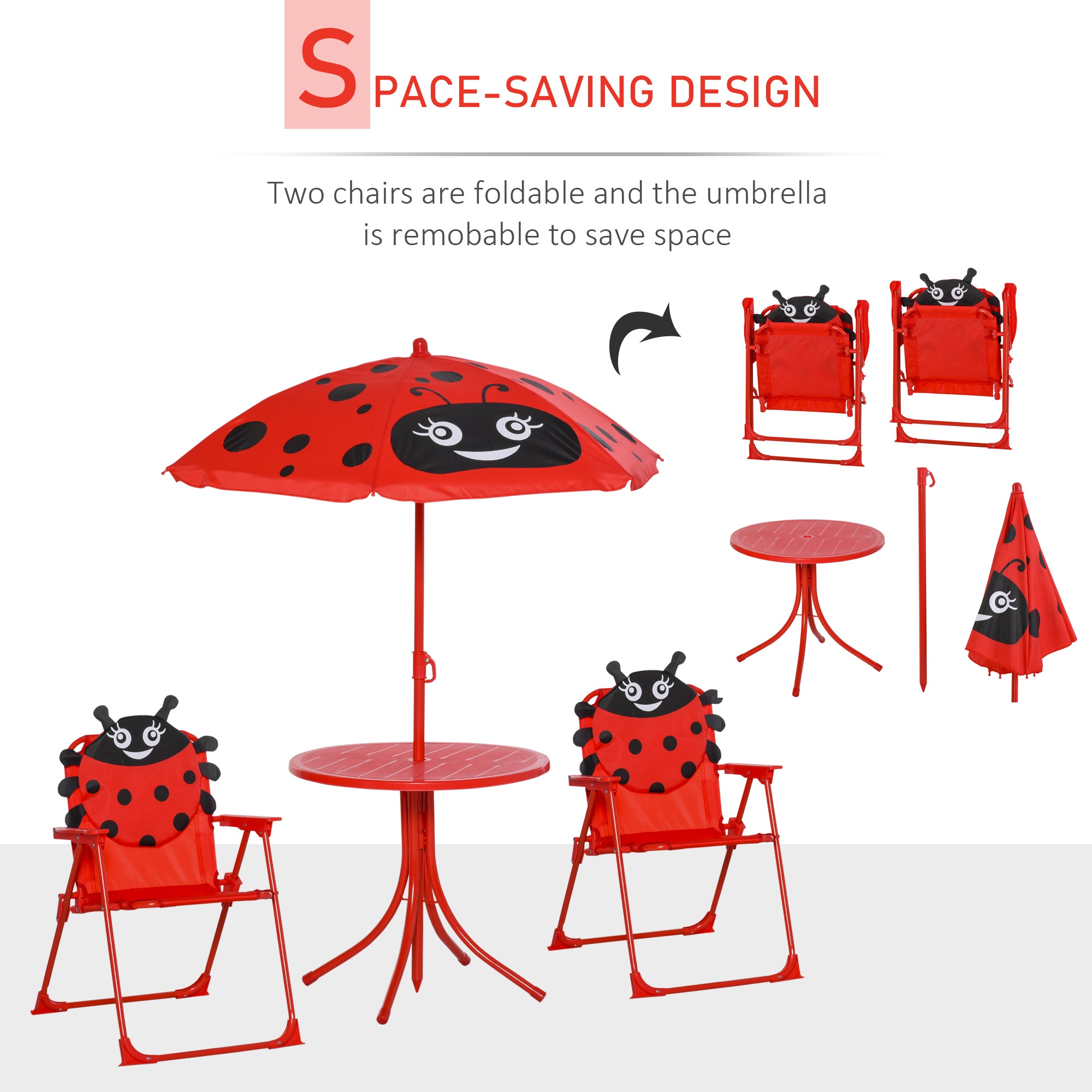 Kids Folding Picnic Table and Chair Set Pattern Outdoor Garden Patio Backyard with Removable &; Height Adjustable Sun Umbrella Red Kids Outdoor Furniture at Gallery Canada