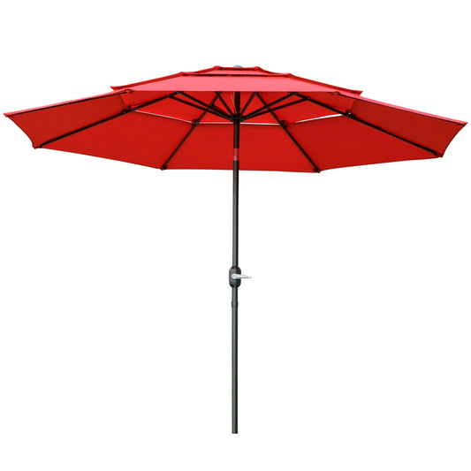 9FT 3 Tiers Patio Umbrella Outdoor Market Umbrella with Crank, Push Button Tilt for Deck, Backyard and Lawn, Red - Gallery Canada