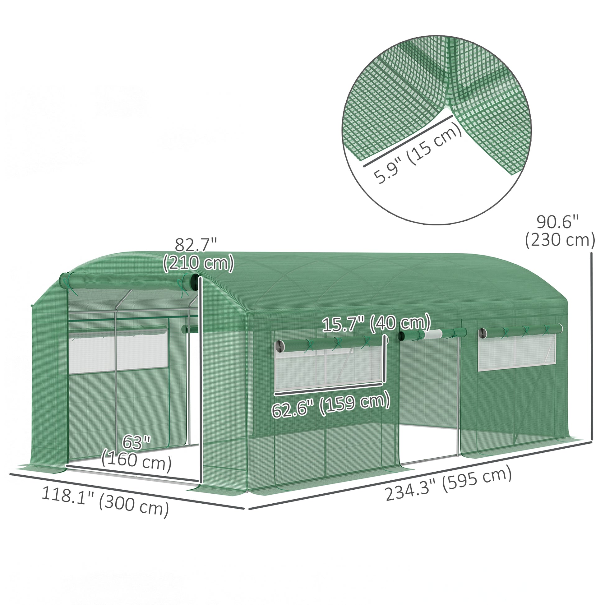 19.5' x 10' x 7.5' Walk-in Tunnel Greenhouse with 3 Roll-Up Doors and Large Mesh Windows, Outdoor Green House, Plant Hot House Tent with Galvanized Steel Frame, Green Tunnel Greenhouses at Gallery Canada