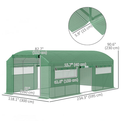 19.5' x 10' x 7.5' Walk-in Tunnel Greenhouse with 3 Roll-Up Doors and Large Mesh Windows, Outdoor Green House, Plant Hot House Tent with Galvanized Steel Frame, Green Tunnel Greenhouses at Gallery Canada