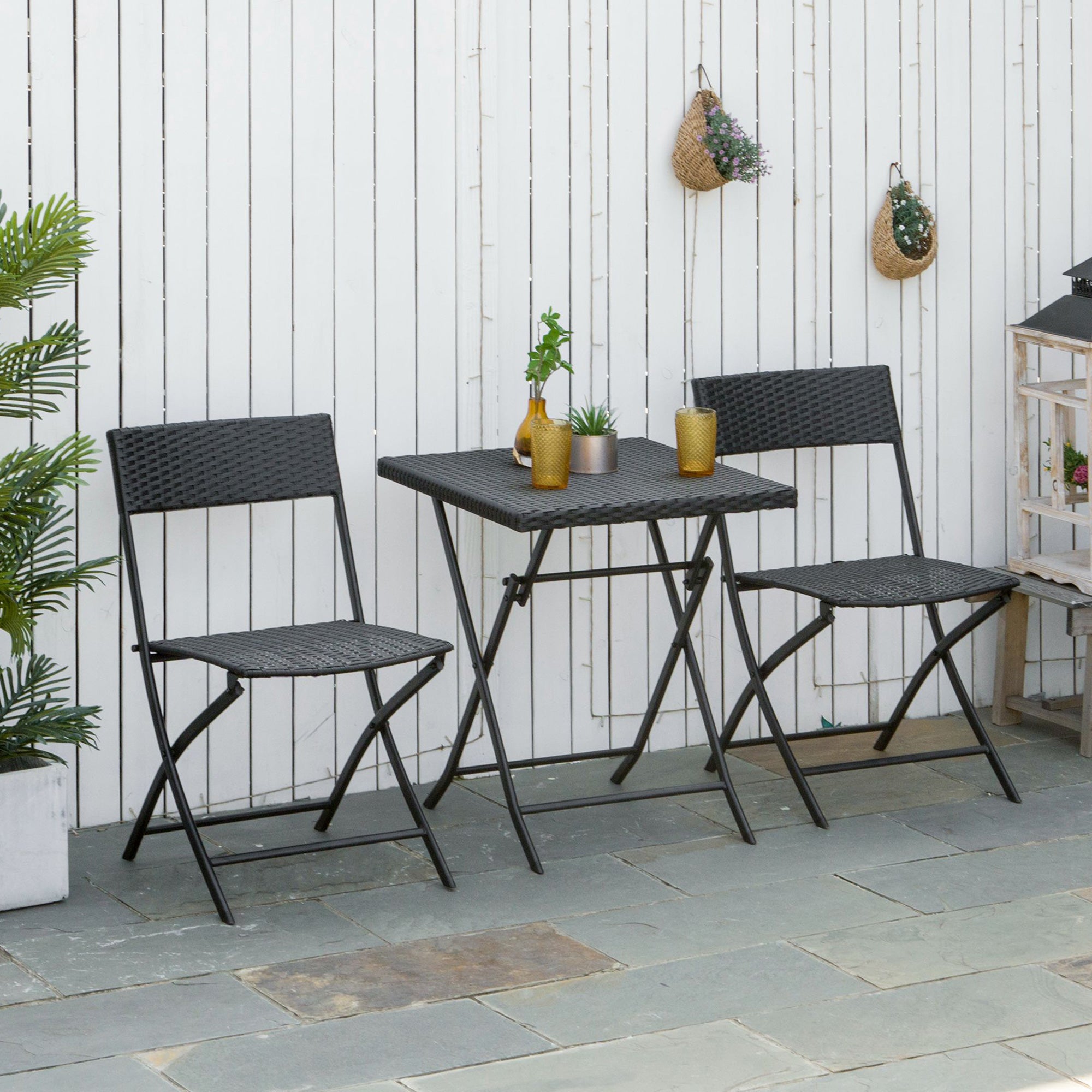 3-Piece Outdoor Folding Rattan Bistro Set, Mixed Brown Bistro Sets at Gallery Canada