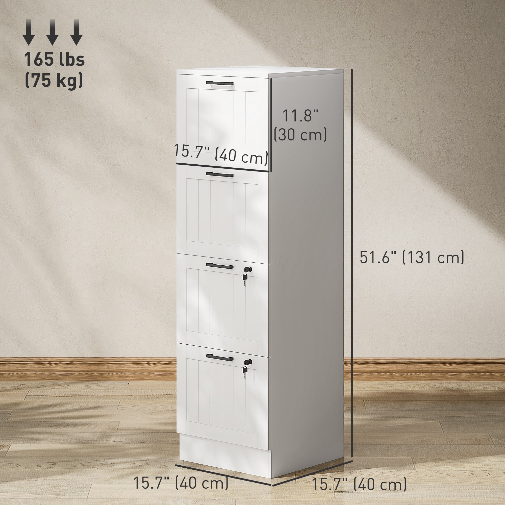 4 Drawer Filing Cabinet with Lock, Office Storage Cabinet with Adjustable Hanging Bars for A4 Letter Size Files, White Office Cabinets & Cupboards at Gallery Canada