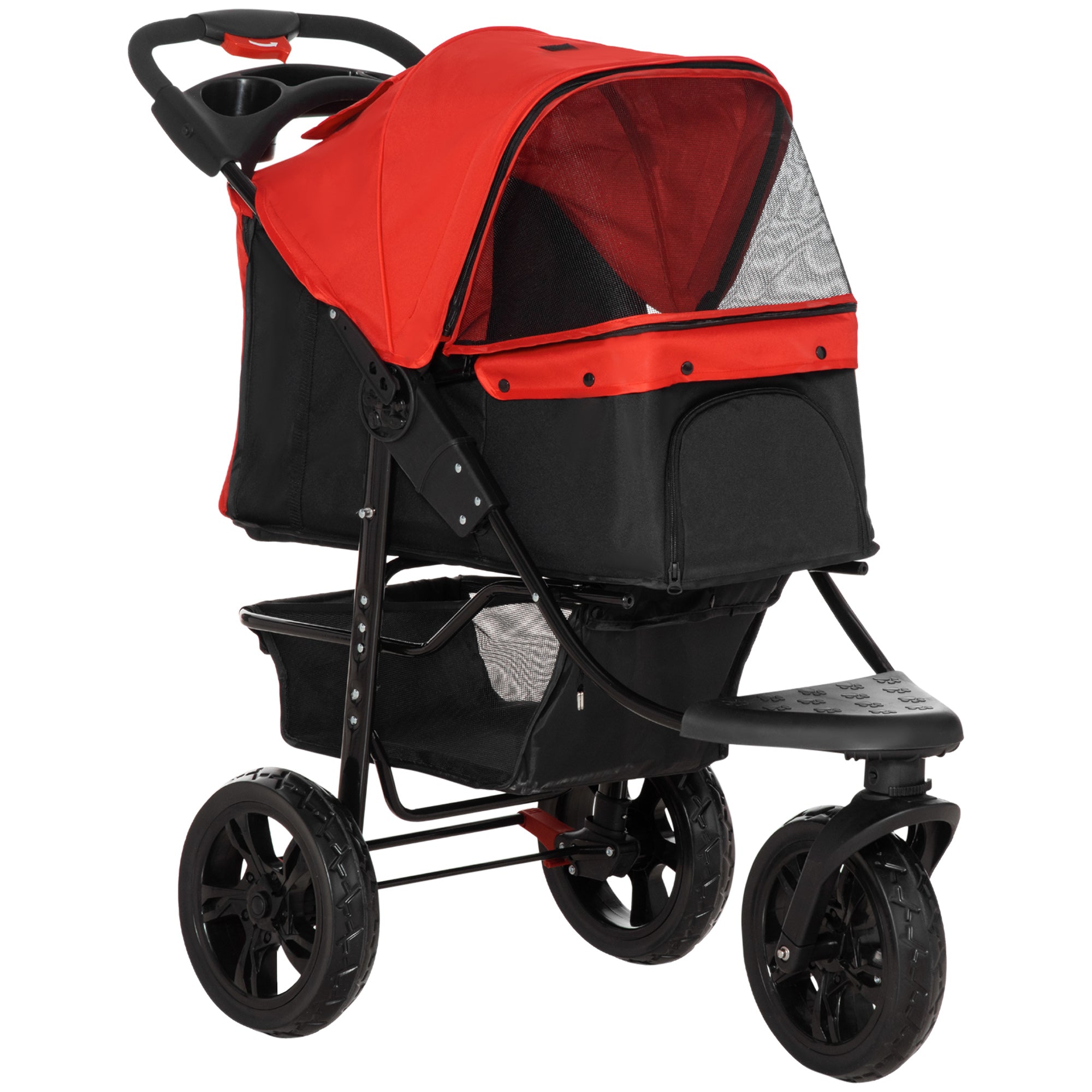 3 Wheel Folding Dog Stroller, Jogger Travel Carrier with Adjustable Canopy, Storage Brake, Mesh Window for S&;M Dogs, Red Dog Bike Trailers & Strollers at Gallery Canada