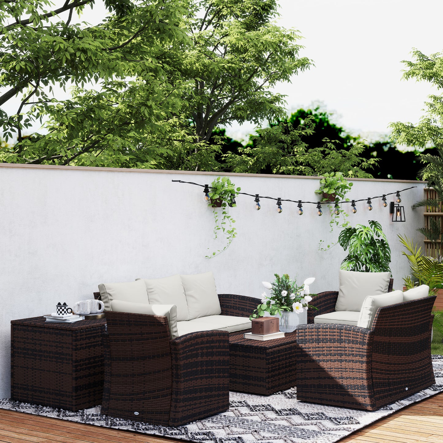 6 Piece Patio Furniture Set, Rattan Wicker Patio Sofa Set Sectional Outdoor Conversation Sofa Set Storage Table &; Cushions, Cream White Patio Furniture Sets at Gallery Canada