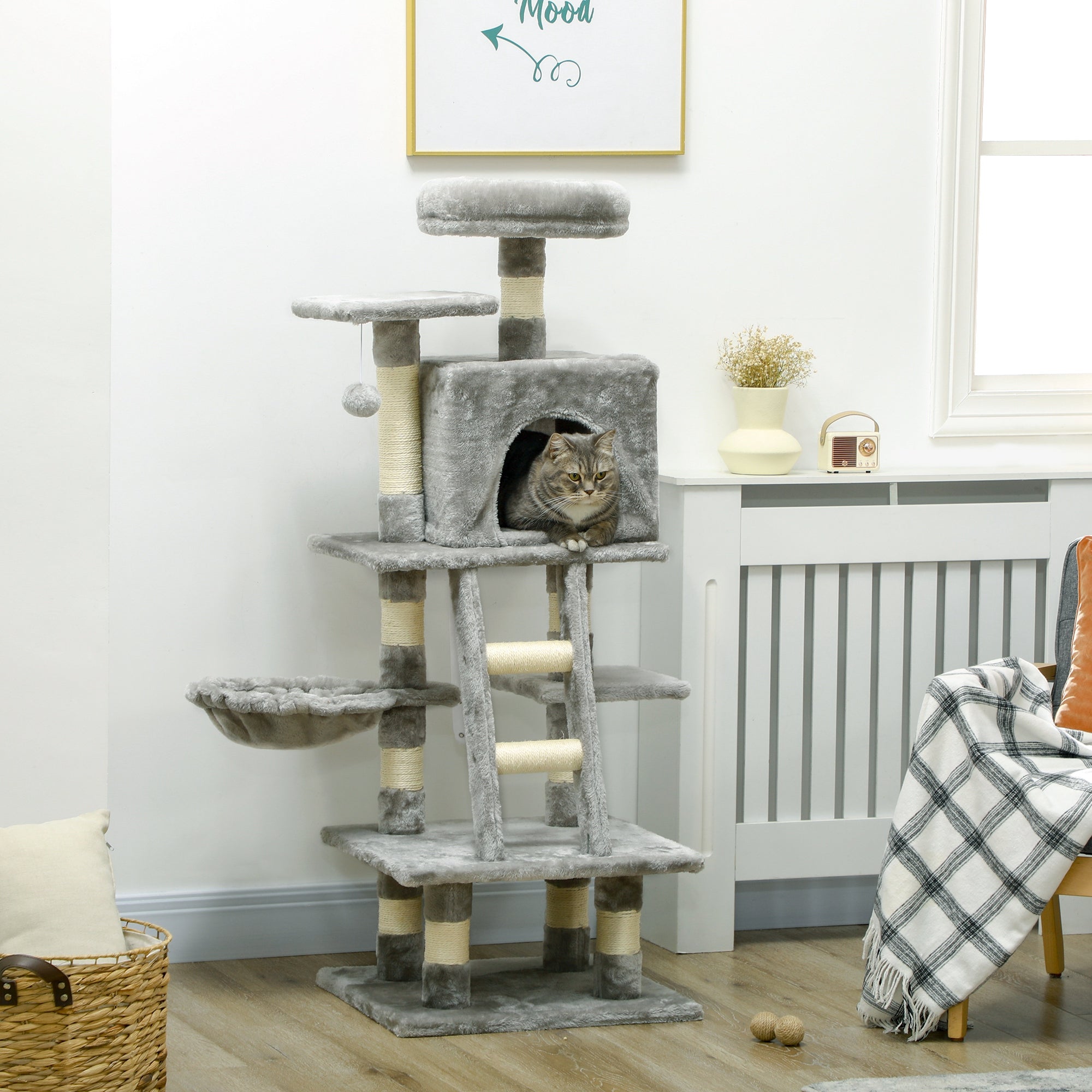 49 Inch Large Cat Tree for Indoor Cats, Light Grey Cat Towers   at Gallery Canada