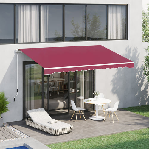 13'x8' Manual Retractable Patio Awning Water-resistant Sun Shade Outdoor Deck Window Door Canopy Shelter Aluminum Frame (Wine Red)