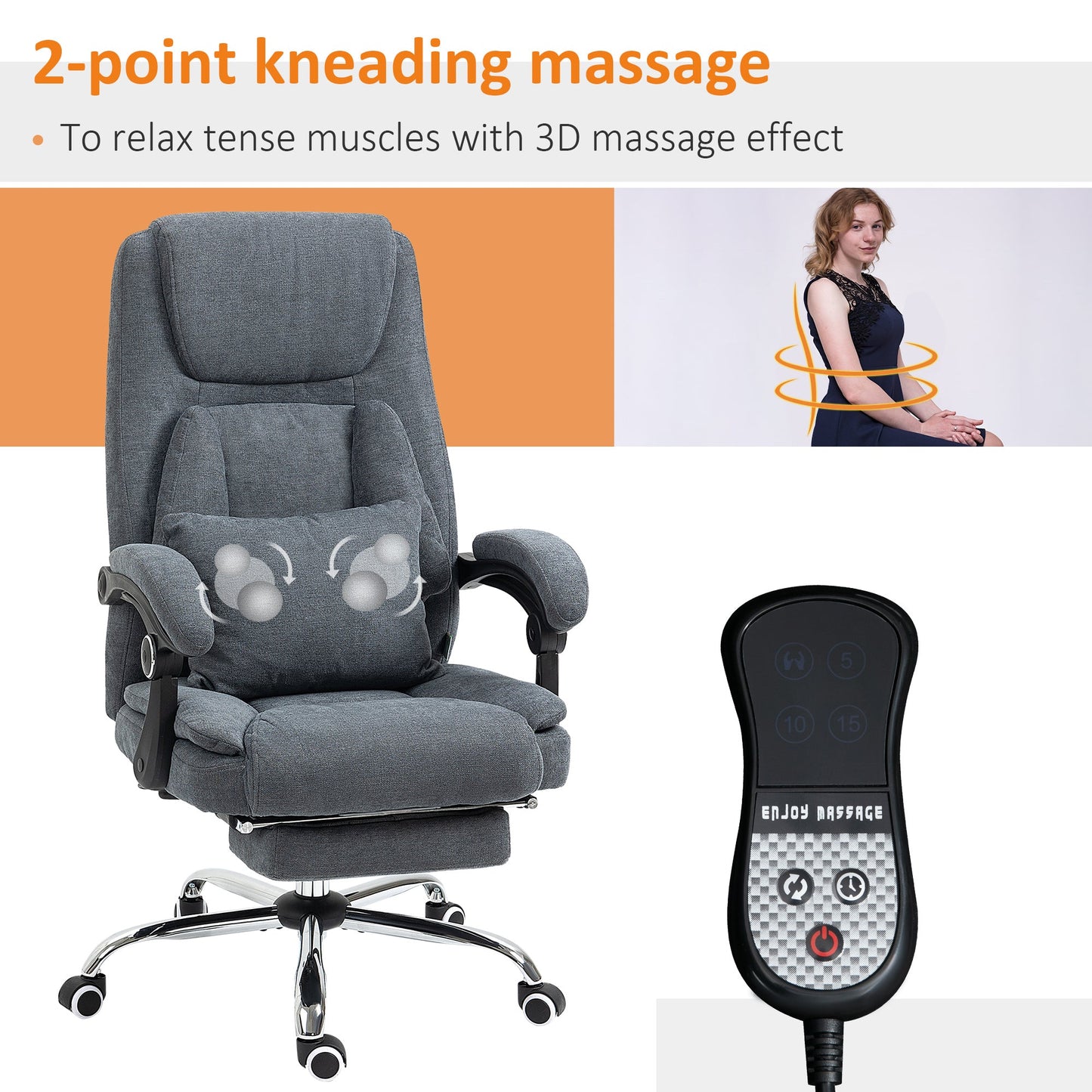 Massage Office Chair with Kneading, Swivel Fabric Recliner Chair with Footrest, Armrest, Grey Massage Chairs   at Gallery Canada