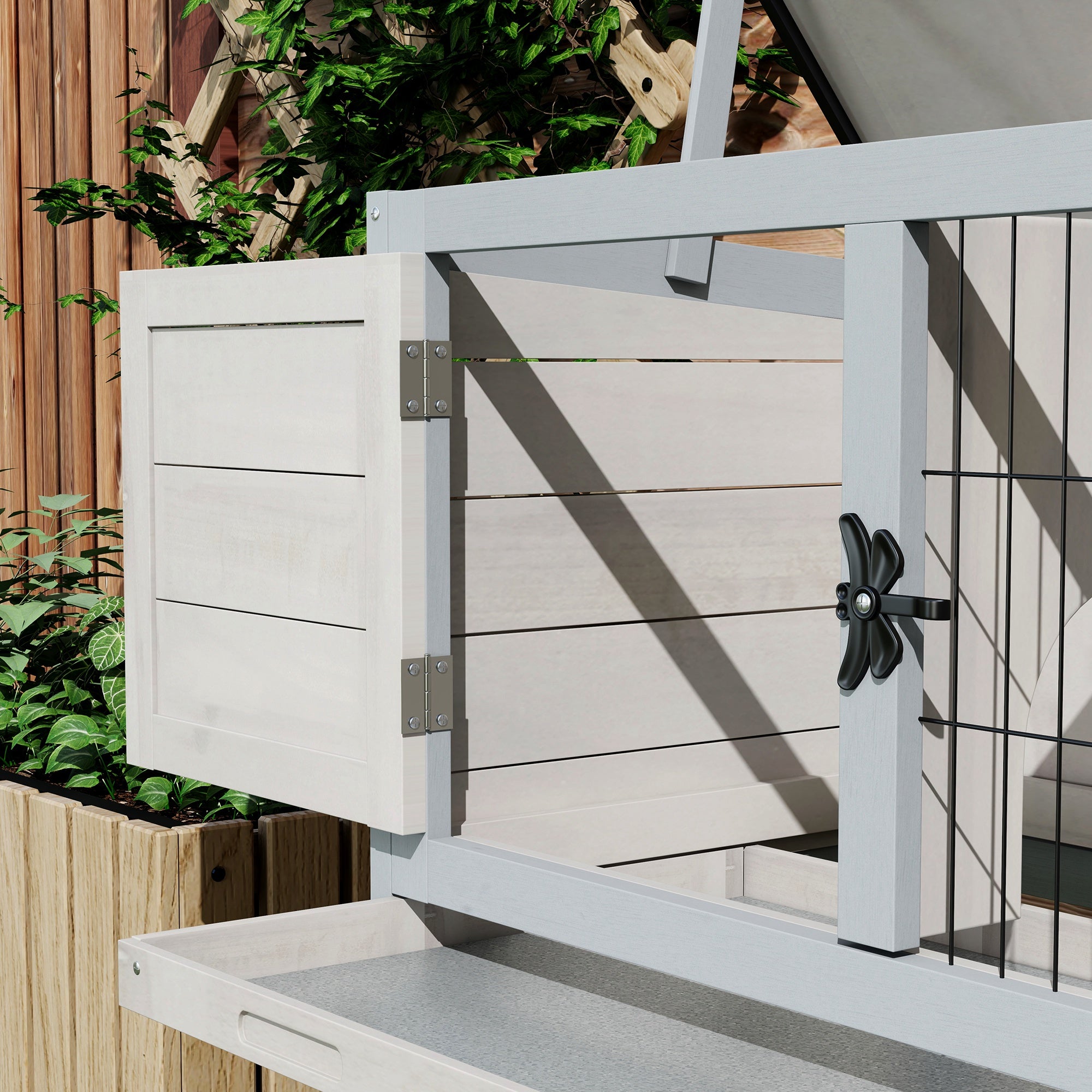 Wooden Rabbit Hutch with Openable Asphalt Roof, Tray, Light Grey Rabbit Hutch at Gallery Canada