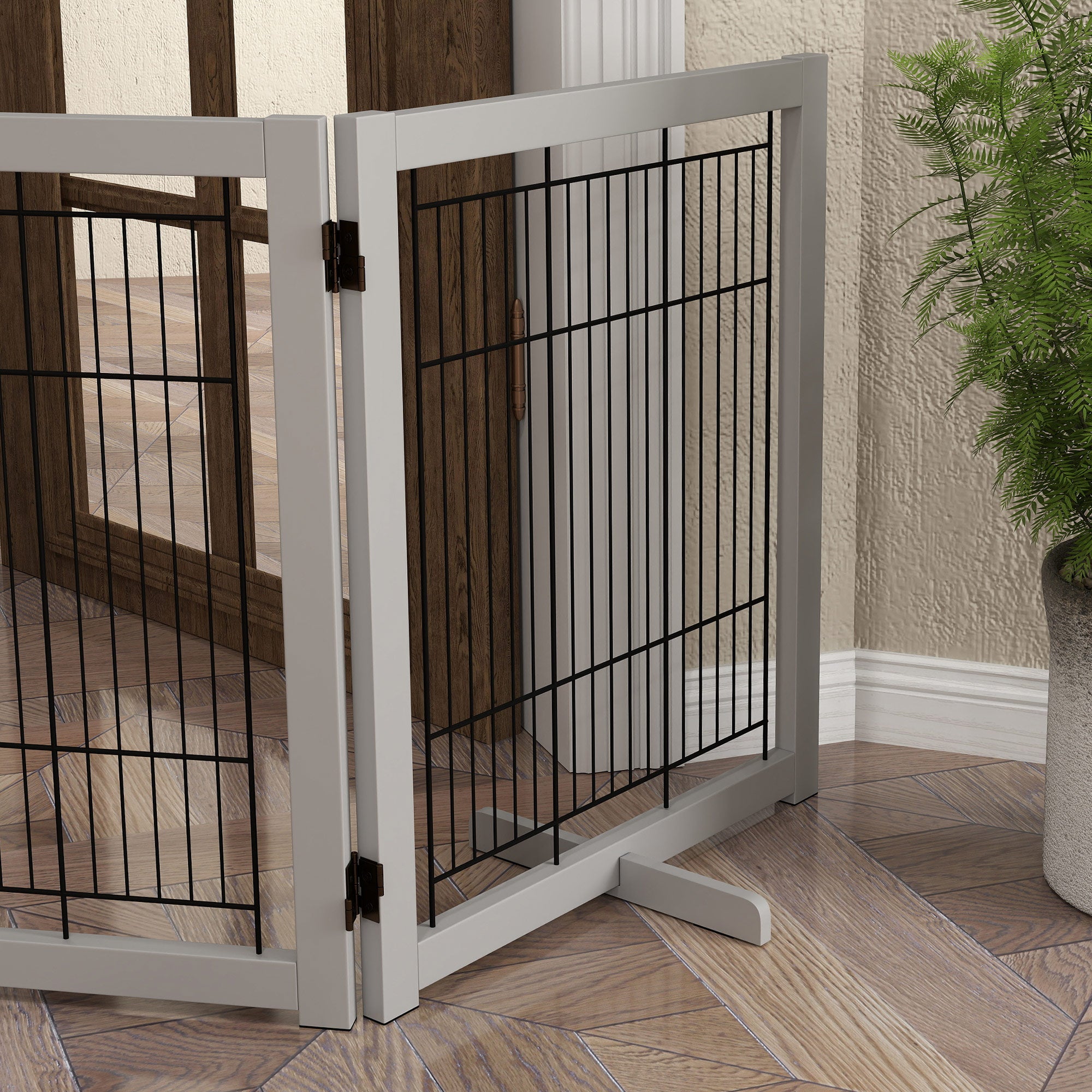 Wooden Dog Gate for Small &; Medium Dogs 4 Panel w/ Support Feet Foldable Pet Fence for House Doorway Light Grey Houses, Kennels & Pens   at Gallery Canada